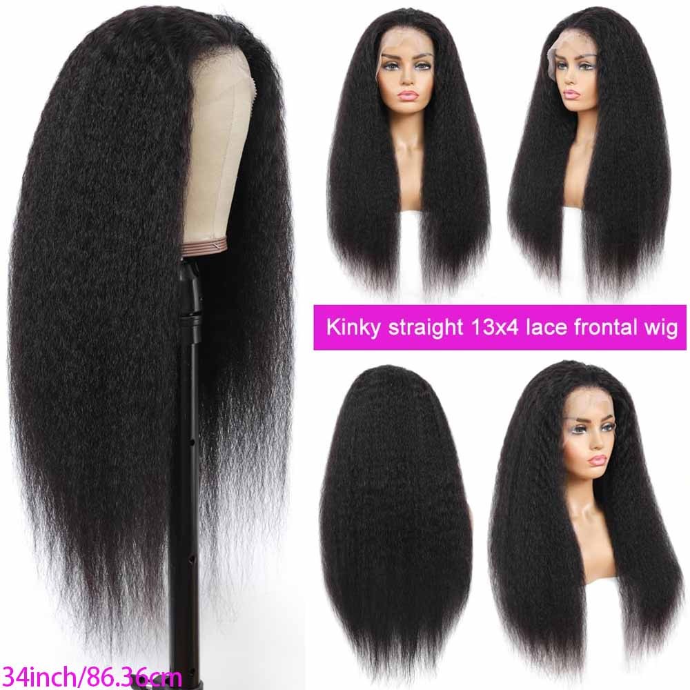 13x4 Lace Front Wigs Human Hair Pre Plucked 250 Density 34 Inch HD Kinky Straight Lace Front Wigs Human Hair 12A Frontal Wigs Human Hair for Women Kinky Straight Wigs Human Hair Black wig